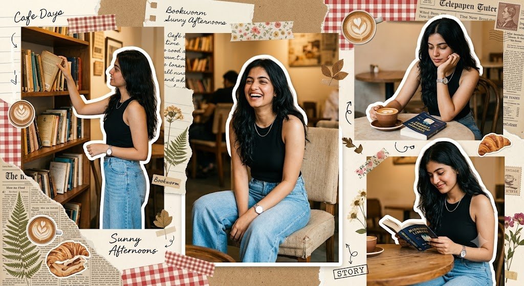 Trendy Café Lifestyle Scrapbook Photo Collage - Gemini AI Photo Prompt