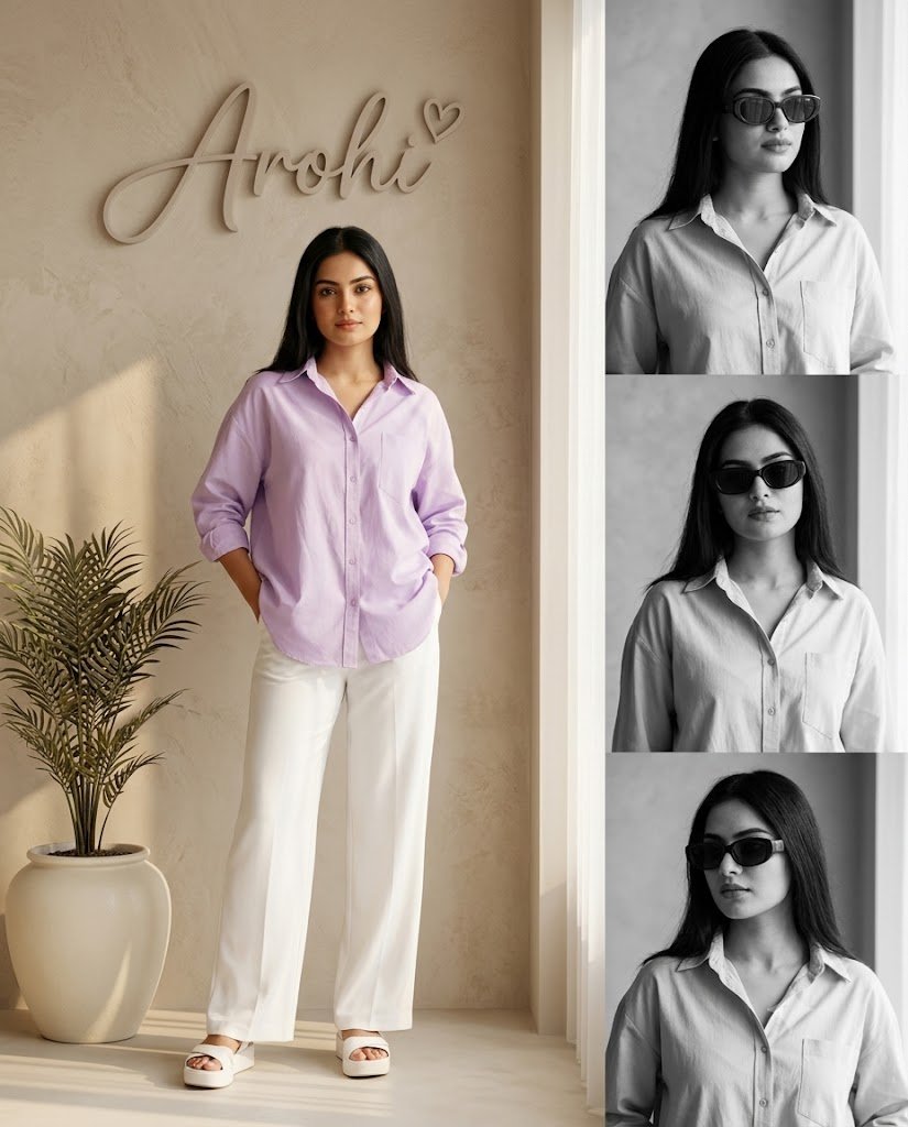Indian Influencer Lavender & White Minimalist Photo Collage - Gemini AI Photo Prompt