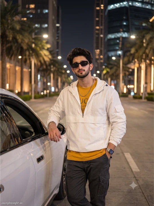Night City BMW Luxury Car Gemini AI image Prompt Boys - Gemini AI Photo Prompt